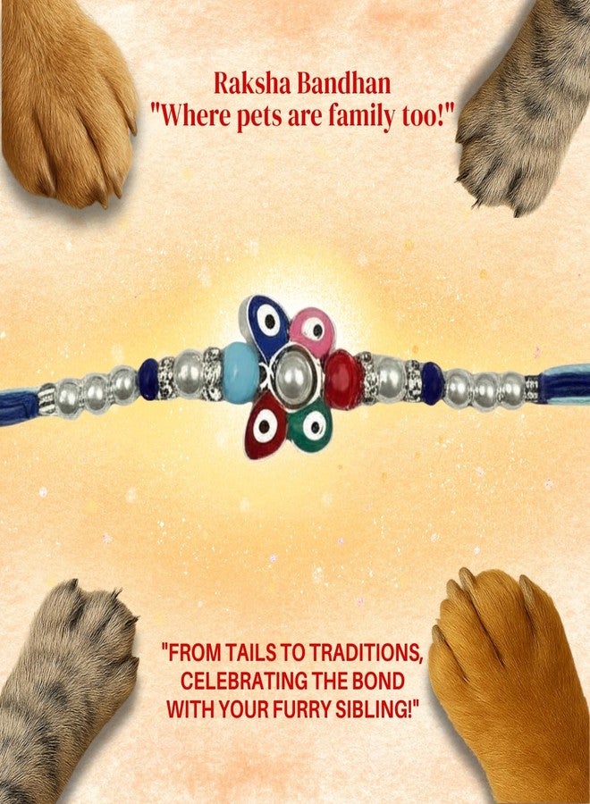 سايج سكوير راكشا باندهان مربع الشكل بتصميم عين الحسد للكلاب والقطط والحيوانات الأليفة الصغيرة | احتفل بروابط الحب في عيد راكشا باندهان | راكشا باندهان لطيف مزين بالخرز | هدية لمحبي الحيوانات الأليفة ورفاقهم ذوي الفراء (النوع 3) - Image 5